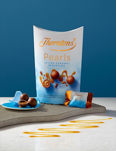 Thorntons Pearls Salted Caramel portion on a plate
