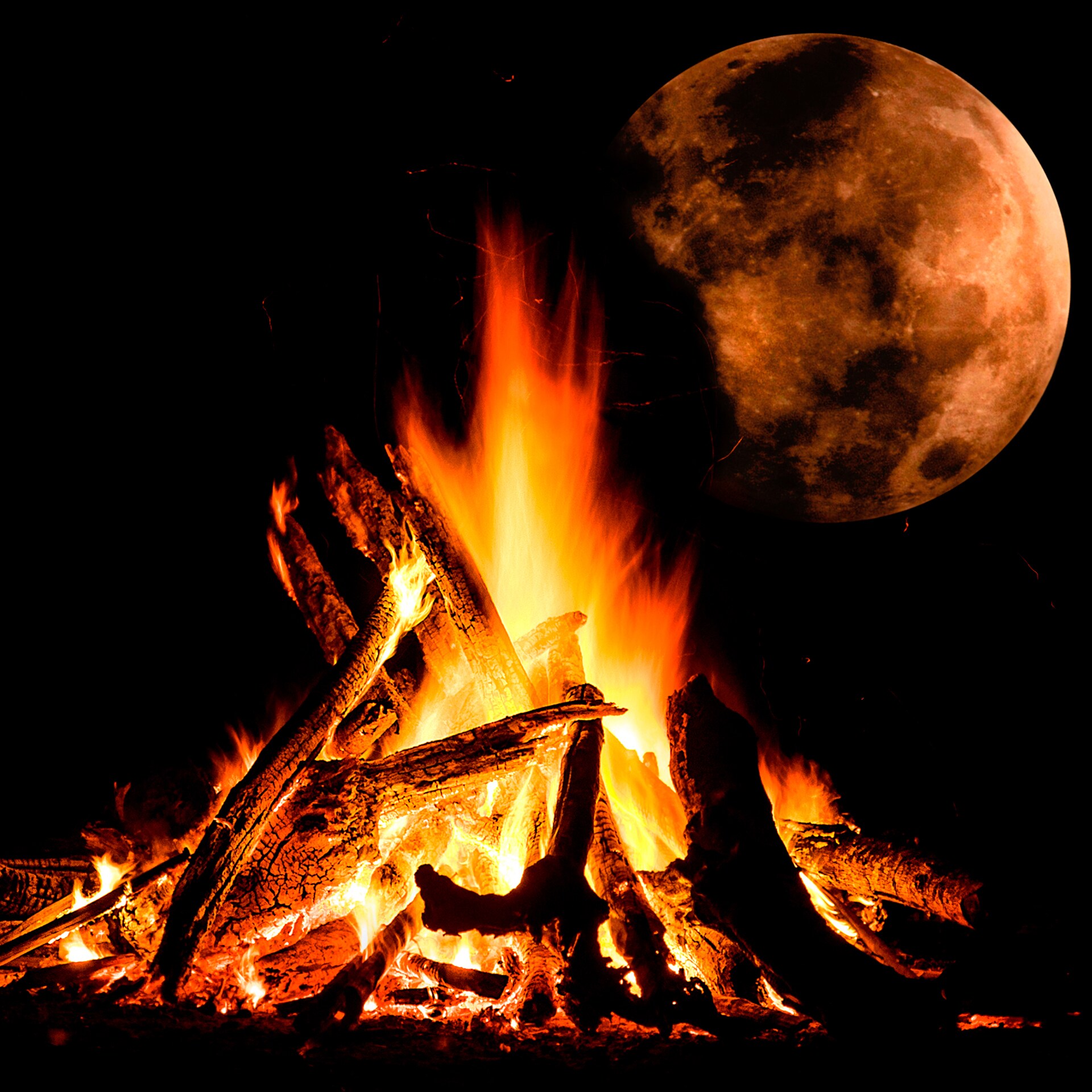Fire and red moon