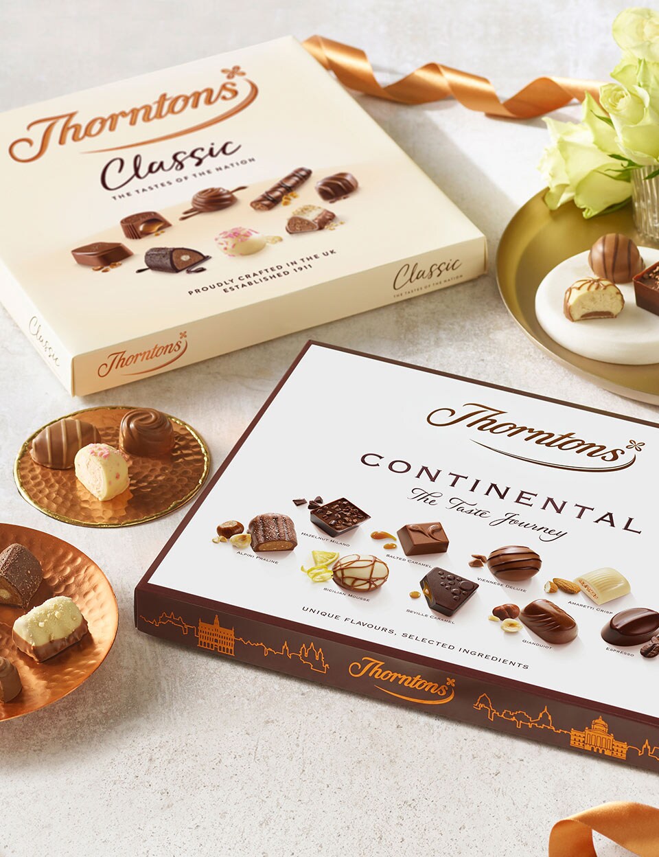 Box of Classic Collection chocolates and Thorntons Pearls