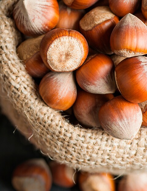 hessian bag of hazelnuts